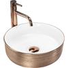 Rea - Lavabo Da Appoggio Sami Brush Rose Gold Lavandino Bagno 360 X 360 X 115 mm Ceramica (Oro Rosa/Bianco)