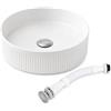 MAGIC SELECT Lavabo In Ceramica, Lavandino Bianco Antimacchia Da Appoggio Per Bagno, Facile Da Pulire, Tubo Flessibile Con Tappo Pop-Up Integrato, Ideale Per Bagno O Toilette (360x360 Mm)