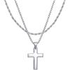 RUGGED STEEL - 2 collane da uomo in acciaio inossidabile con ciondolo a croce - catena a cordoncino da 50 cm e catena a maglie da 50 cm (+2 prolunghe da 8 cm) color argento - con scatola per gioielli