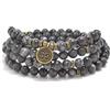 Self-Discovery Mala 108 Perline Mala in Pietra Naturale Gioielli Yoga Bracciale e Collana da Meditazione con Ciondolo Om (Labradorite (Labradorite))