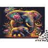HMMIQAUCRXYN Famiglia di Elefanti Colorati Arte Puzzle 1000 Pezzi Carta Puzzle per Adulti Decorazione Floreale Relax Concentrazione Regalo Famiglia 38x26cm/1000pcs