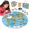 BONNYCO Puzzle Bambini XXL Mappamondo da 70 Pezzi Grandi. Puzzle Gigante Rotondo con Animali, 58 x 58 cm, 15 Carte, 4 Figure 3D, Guida. Gioco Educativo, Regalo, Giochi Bambino 4 Anni