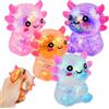 Astralong Axolotl Squishy, 4 Pezzi Axolotl Antistress, Giocattolo a Premere con Glitter, Squishy Antistress per Bambini Adulti, TPR Non-Tossico in Rosa Viola Arancione Blu