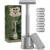 ANYMALE® Rasoio di sicurezza uomini (Edizione Silver) incl. 5 x set di lame di ricambio & Ständer - Rasoio umido & da uomo (Zero Waste) metallo con 5 lame