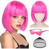 Sofeiyan Parrucca Bob Colorata,Rosso Rosa Parrucca Divertenti con Occhiali da Sole e Rete per Capelli,Parrucche Corta Donna per Halloween Feste Carnevale Spettacolo Teatrale