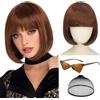 Sofeiyan Parrucca Bob Colorata,Marrone Chiaro Parrucca Divertenti con Occhiali da Sole e Rete per Capelli,Parrucche Corta Donna per Halloween Feste Carnevale Spettacolo Teatrale