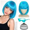 Sofeiyan Parrucca Bob Colorata,Blu Cielo Parrucca Divertenti con Occhiali da Sole e Rete per Capelli,Parrucche Corta Donna per Halloween Feste Carnevale Spettacolo Teatrale