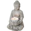 matches21 HOME & HOBBY matches21 - Statuetta decorativa a forma di Buddha in grigio seduto, statuetta di Buddha da giardino e decorazione per il soggiorno con portacandele, piccola statuetta di Buddha, 14 cm