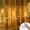 Klighten Tenda Luci LED, Luci cascata, Strisce LED, 96er Led Luci 3.5*0.65m Telecomando, Alimentato da Batteria, Impermeabili IP44, per finestra, porta, patio, giardino, feste, Natale (Bianco Caldo)