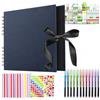 Janety Black Scrapbook Photo Album 80 Pages, DIY Photo Album 28x21cm Blue | DIY Spiral Scrapbooking Photo Album for Gift &Memory