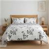 Etrexonline Set Copripiumino 4 Pezzi per Letto 180, in Microfibra Morbida e Traspirante, con 1 Copripiumino 240x260 cm, 1 Lenzuolo Sotto con Angoli 180x200+30 cm e 2 Federe 50x80 cm, Floreale Grigio