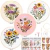 Homwiz Kit Ricamo, 4 Kits Ricamo Principianti a Mano con Motivi Floreali e Piant, Set Include 2 Telaio Bambù, Filo Colorati, Embroidery Kit Starter per Artigianato DIY (Incanto Botanico)