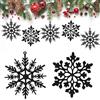 HERZONE Set di 30 decorazioni natalizie con paillettes, fiocchi di neve, albero di Natale, 10 cm, decorazione natalizia da appendere (miscuglio di fiocchi di neve neri)