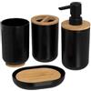 LOLAhome Set di dispenser, portaspazzolino e portasapone in plastica nero e bambù