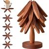 OFCTE Sottopentola in legno per piatti caldi, a forma di albero, sottopentola per piatti caldi, 4 sottopentola in legno + 1 supporto per riporre come un albero di Natale (legno di noce)