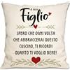 Bommex Cuscino Cover Regalo Figlio Mamma Papà Ricordo Compleanno Laurea Natale, 45 x 45 cm, Colore Figlio