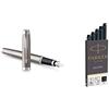 PARKER IM Penna Stilografica | Acciaio Inossidabile con Puntale Cromato | punta media con inchiostro blu | confezione regalo & Quink ricariche per penne stilografiche, inchiostro nero