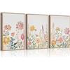 Youillne Set di 3 stampe artistiche da parete con fiori selvatici ad acquerello, stampe floreali su tela, stampe vintage ad acquerello, per soggiorno e camera da letto, 30,5 x 40,6 cm, senza cornice, set da 3