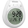 Wisoee Orologio digitale da doccia, impermeabile, timer da bagno, orologio da parete digitale da cucina, grande display LCD, formato 12/24 ore, temperatura interna, timer conto alla rovescia, foro per
