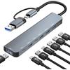 Luonanava Hub USB C, hub USB 3.0, aggiornamento 7 in 2 splitter USB con 1 USB 3.0, 4 USB 2.0, 2 adattatori multiporta USB C, USB C e USB, dongle USB C per PC/laptop/tablet/Mac/MacBook/iPad e altri dispositivi