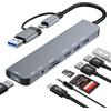 Luonanava Hub USB C USB 3.0, splitter USB 8 in 2 con prolunga porta USB C/4 USB A, lettore di schede TF/SD, adattatore audio da 3,5 mm, dongle USB USB per PC/laptop/tablet/Mac/MacBook/iPad e altri dispositivi