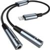 AEAOA Adattatore da Lightning a 3,5 mm, splitter per cuffie certificate Apple MFi, compatibile con iPhone 14/13/12/11/XS/XR/8/7, iPad, Aux Audio Adapter Convertitore Dongle