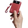 INIU Ultrapiccolo 20000mAh Power Bank, 22,5W Ricarica Rapida Caricatore Portatile con Cavo USB C Staccabile, Essenziali da Viaggio, Caricatore Portatile per iPhone 17 16, Samsung S22, Xiaomi, Rosso