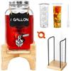 Whimsii Dispenser per bevande in vetro con supporto, dispenser per bevande da 3,8 l per feste con portabicchiere, include un infusore per ghiaccio e frutta, un rubinetto in acciaio inossidabile 18/8
