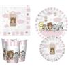 Ballon C'Art Caramel Kit Festa Teddy Friends by THUN per Cerimonie, Battesimo, Nascita, Compleanno e Baby Shower - 12 Piatti, 6 Bicchieri, 16 Tovaglioli - Variante Rosa, Azzurro o Classica (Kit Rosa 6 persone)