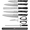 Samura Harakiri Japanese Knife Set for Hobby Chefs | 8 in 1 Professional Kitchen Knife Set with 5 Knives, Kitchen Scissors, Knife Sharpener and Magnetic Knife Holder | Masterful Kitchen Accessory Set