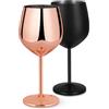 Livole Set di 2 bicchieri da cocktail in acciaio inox con piedino, infrangibili, 550 ml, per feste, picnic, nero opaco e oro rosa