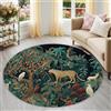 Generic Tappeto rotondo da 160 cm, moderno, antiscivolo, lavabile, per camera da letto, tavolino da caffè, fantasia, retrò, animali, verde, leopardo, giungla, luna, stampa, per soggiorno, cameretta dei