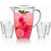 UNIQUE HOME LIVING Brocca in acrilico trasparente da 2 litri con coperchio, senza BPA, brocche per succhi con 4 tazze per tè freddo, limonata, cocktail, bevande fredde per frigorifero, design con