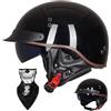 EHKINY Caschi Cromwell Vintage Casco Aperto For Moto Retrò - Mezzo Casco Omologato ECE DOT Con Visiera Resistente Ai Raggi UV, Vestibilità Regolabile, Design Aerodinamico(C,L=(59~60cm))