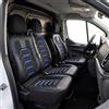 GIOVANNI BUTTI Coprisedili universali 2+1 per Renault Trafic 3 (2015-2024), OPEL Vivaro B (2014-2018) - Coprisedili anteriori in lino, Nero-Blu, Set di coprisedili per sedili anteriori doppi