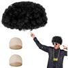 Aomig Funky Afro Wig, Capelli Corti Afro da Uomo, 3 Pezzi Parrucca Afro, Parrucca Riccia per Adulti, Acconciatura Corta in Capelli Sintetici, Anni '80, Costume Hippie da Uomo, per Festa Cosplay(Nero)