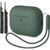 AOTUAO Custodia Compatibile con AirPods Pro 3 Case Cover, Case Protettiva Antiurto in Silicone per AirPods Pro 3a Generazione Custodia con Kit di Pulizia e Silicone Lanyar, Pine Green