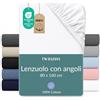 Twinzen Lenzuola Letto Singolo 80 x 160 cm - 100% Cotone Jersey, Bianco - Oeko Tex Certificato - Lenzuolo Con Angoli Singolo