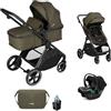 Nurse Wander C Trio Carrito de Bebé 3 in 1, Capazo Convertible in Hamaca y Silla de Coche i-Size, Plegado Compacto, con Accesorios, Verde