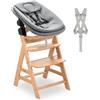 hauck Alpha Newborn Set Pro, Nature Grey - Seggiolone Pappa con Seduta Neonato dalla Nascita e Sedia Evolutiva in Legno di Faggio fino a 90 kg con Cintura Spartigambe e 5 Punti, Barra Protettiva