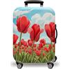 LNXSESN Copri Valigia Fiore Rosso Verde Coprivaligia Elastica Copri Valigia Media Lavabile Anti-Graffio Luggage Cover con Cerniera Coprivaligia Media Riusabile Per 26-28 Pollici