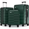 Vipbox Set 3 Valigie Rigide Espandibili Policarbonato Leggere Set Trolley da Viaggio Resistenti con Serratura TSA e 4 Ruote (Verde Miltare, Set Valigie)