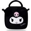 Roffatide Anime Kuromi Borsa per il trucco in peluche nero Piccola borsa cosmetica portatile Borsa con cerniera per le donne ragazze