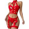 Aranmei Set di Lingerie Sexy da Donna, 4 Pezzi, con Scollo all'Americana, Reggiseno e Slip con Polsini per Le Cosce, Rosso M