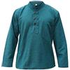 SHOPOHOLIC FASHION Camicie da Uomo Hippy con Colletto a Fascetta in Tessuto di Canapa Tinta Unita, Turchese, 4XL