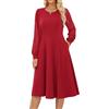 GRACE KARIN Vestito A-Line Donna in Cotone e Poliestere con Effetto Tessuto Bicolore, Scollo Classico, Tasche Aperte sui Fianchi Rosso XXL