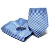 Sweet Leaf Cravatta da uomo, Fazzoletto da Taschino e Gemelli Azzurro a Righe - 100% seta - Classico, Elegante e Moderno - (Confezione Regalo, ideale per un matrimonio, con un abito)