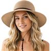 DRESHOW Cappello Panama Donna Cappello da Sole in Paglia a Tesa Larga Cappello di Paglia Regolabile Cappelli da Spiaggia UPF 50+