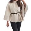 Genérico Cappotto Elegante da Donna per l'Inverno, Mantella Corta in Lana, Stile Casual, con Maniche a Pipistrello e Cintura, Poncho con Collo Alto Liscio con Bottoni, Sciarpa Termica per Esterni