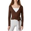 Amiblvowa Amiblwova - Maglia avvolgente da donna, a maniche lunghe, per yoga, pilates, allenamento e danza, con laccetto da annodare